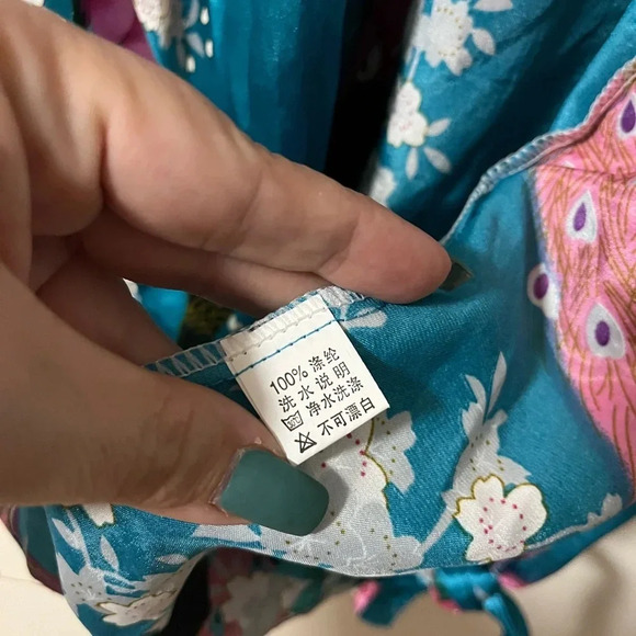 Vintage kimono style tie robe traditional print peacock and blossoms one size - Picture 4 of 7